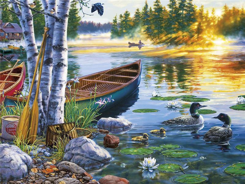 Landscape Boats Paint By Numbers Canvas Wall Set PBNBOAW13