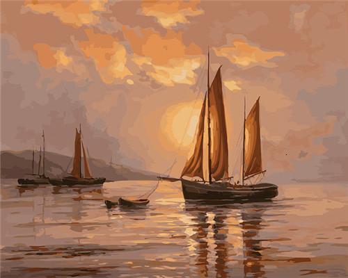 Landscape Boats Paint By Numbers Canvas Wall Set PBNBOAW30