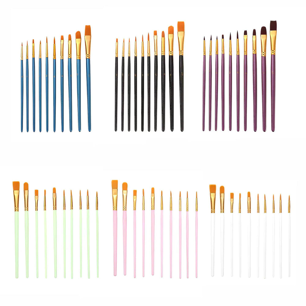 10 Penselen voor acrylverf - Verschillende maten en vormen PBNTOOL01