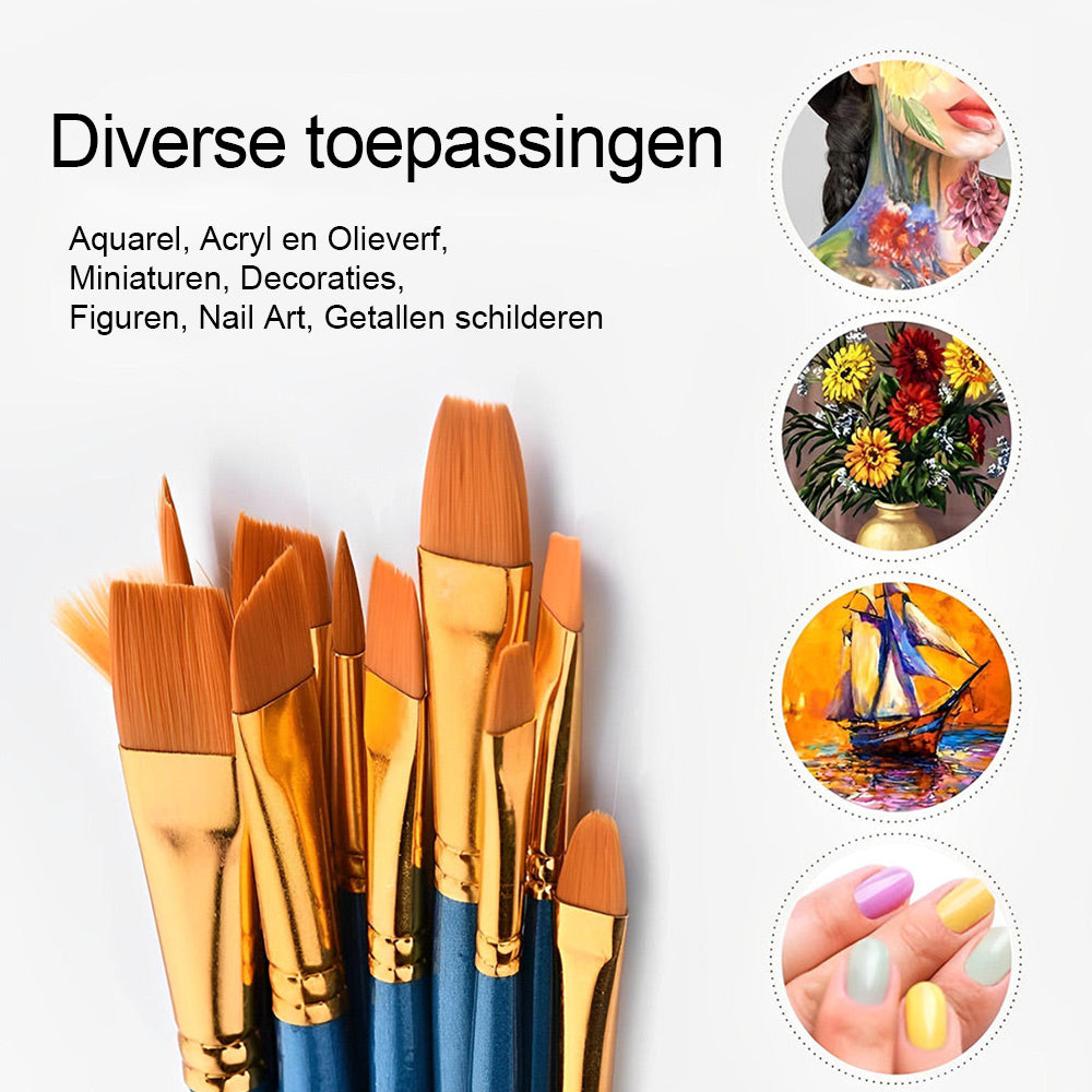 10 Penselen voor acrylverf - Verschillende maten en vormen PBNTOOL01