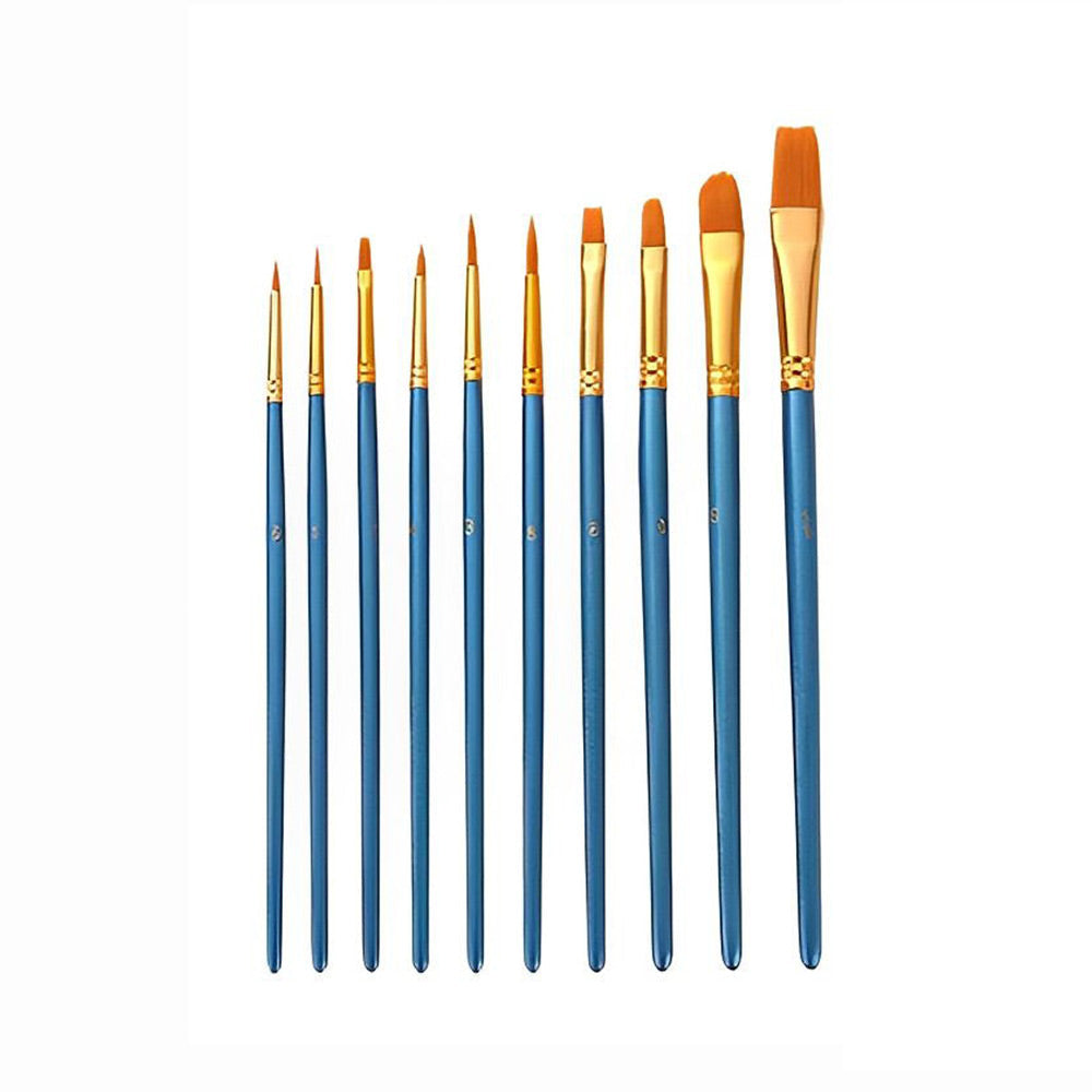 10 Penselen voor acrylverf - Verschillende maten en vormen PBNTOOL01