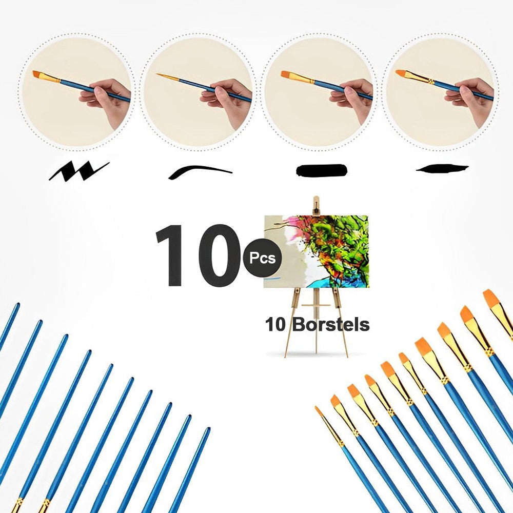 10 Penselen voor acrylverf - Verschillende maten en vormen PBNTOOL01