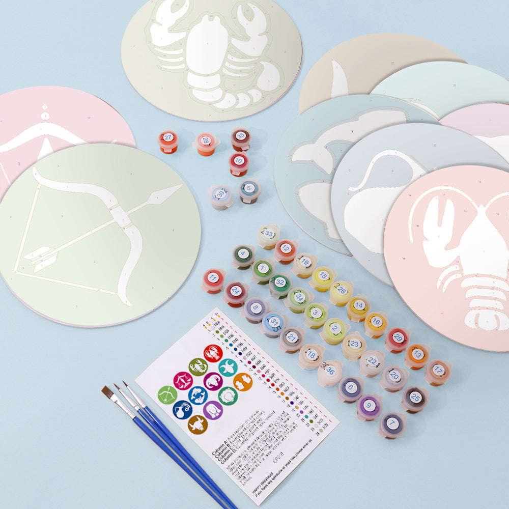 12 Stuks Cartoon Sterrenbeeld Logo Placemats Placemats Schilderen op Nummers