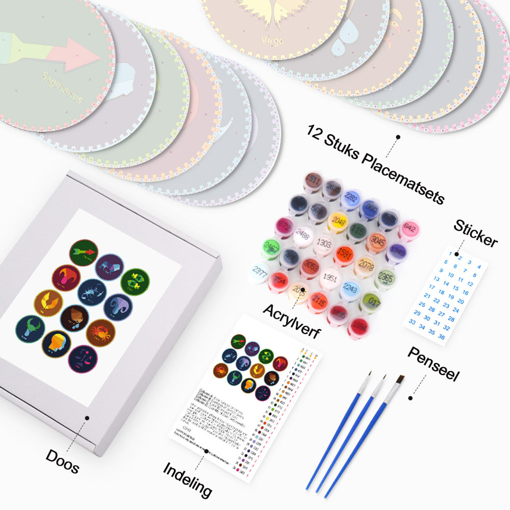 12 Stuks Sterrenbeeld Serie Placemats Schilderen op Nummers