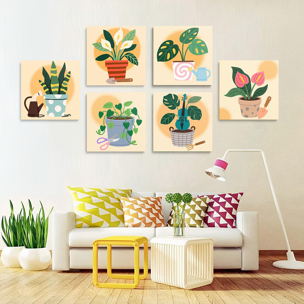 Pot Tropische Planten 6 Stuks Mini Schilderen op Nummers