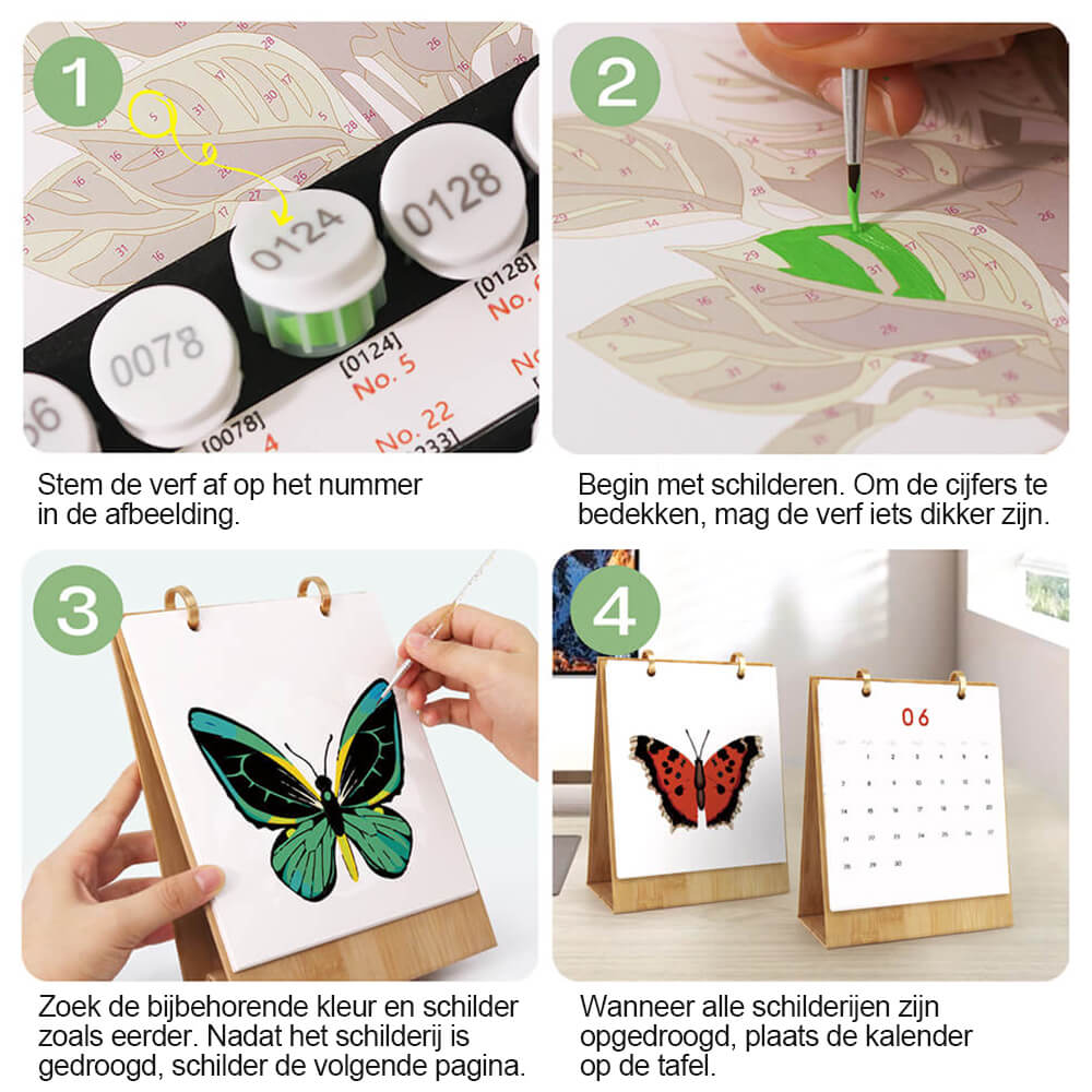 2026 Bureaukalender Schilderen op Nummers | Kleurrijke Vlinderspecimens
