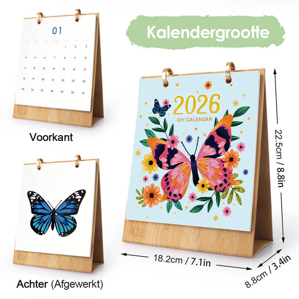 2026 Bureaukalender Schilderen op Nummers | Kleurrijke Vlinderspecimens
