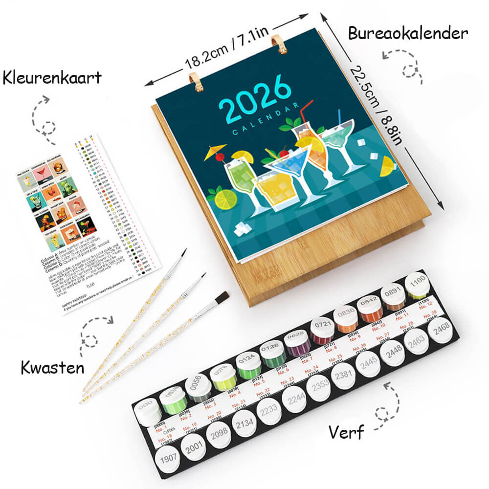2026 Bureaukalender Schilderen op Nummers | Luxe Cocktails