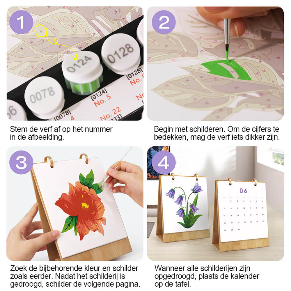 2026 Bureaukalender Schilderen op Nummers | Prachtige Bloemen