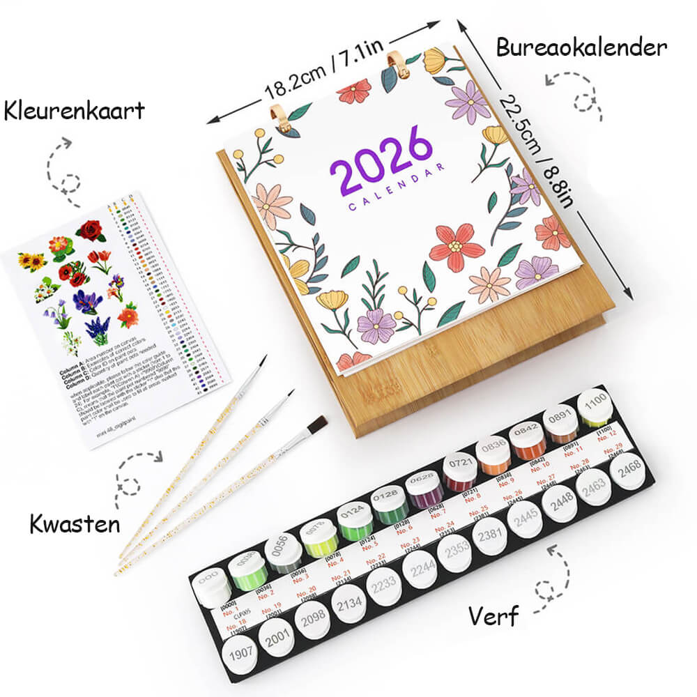 2026 Bureaukalender Schilderen op Nummers | Prachtige Bloemen