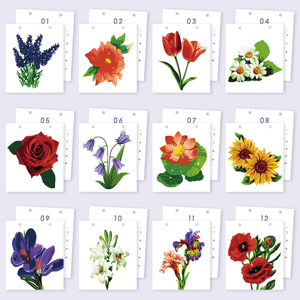 2026 Bureaukalender Schilderen op Nummers | Prachtige Bloemen