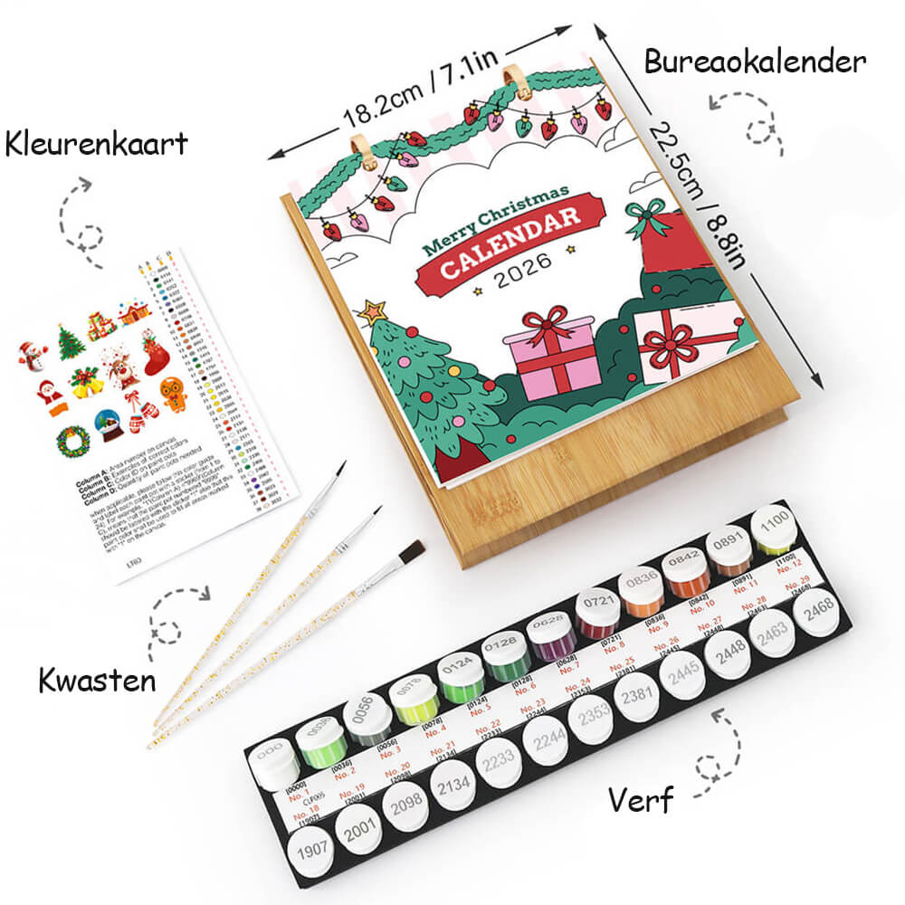 2026 Bureaukalender Schilderen op Nummers | Vrolijk Kerstfeest
