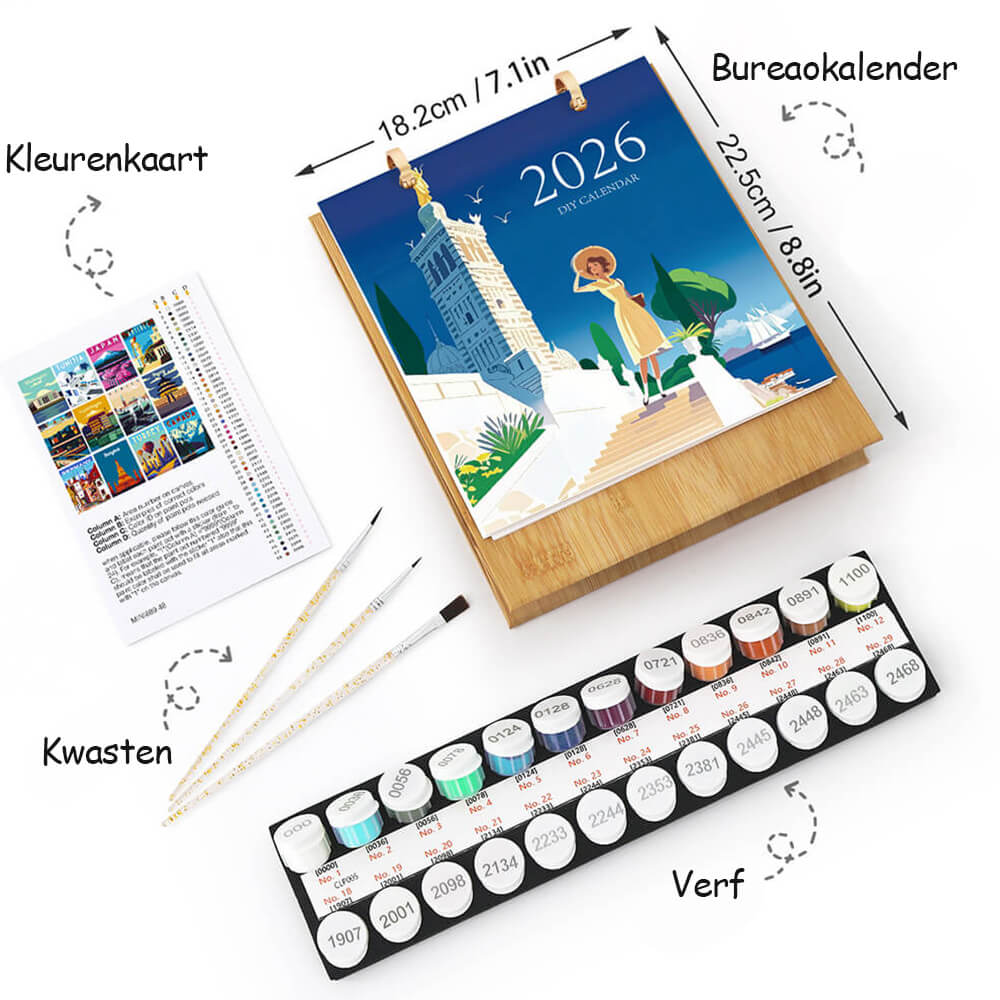 2026 Bureaukalender Schilderen op Nummers | Wereldreizen