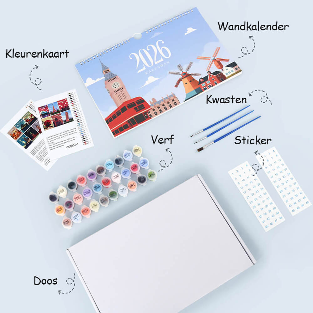 2026 Wandkalender Schilderen op Nummers | Beroemde Stadsmonumenten