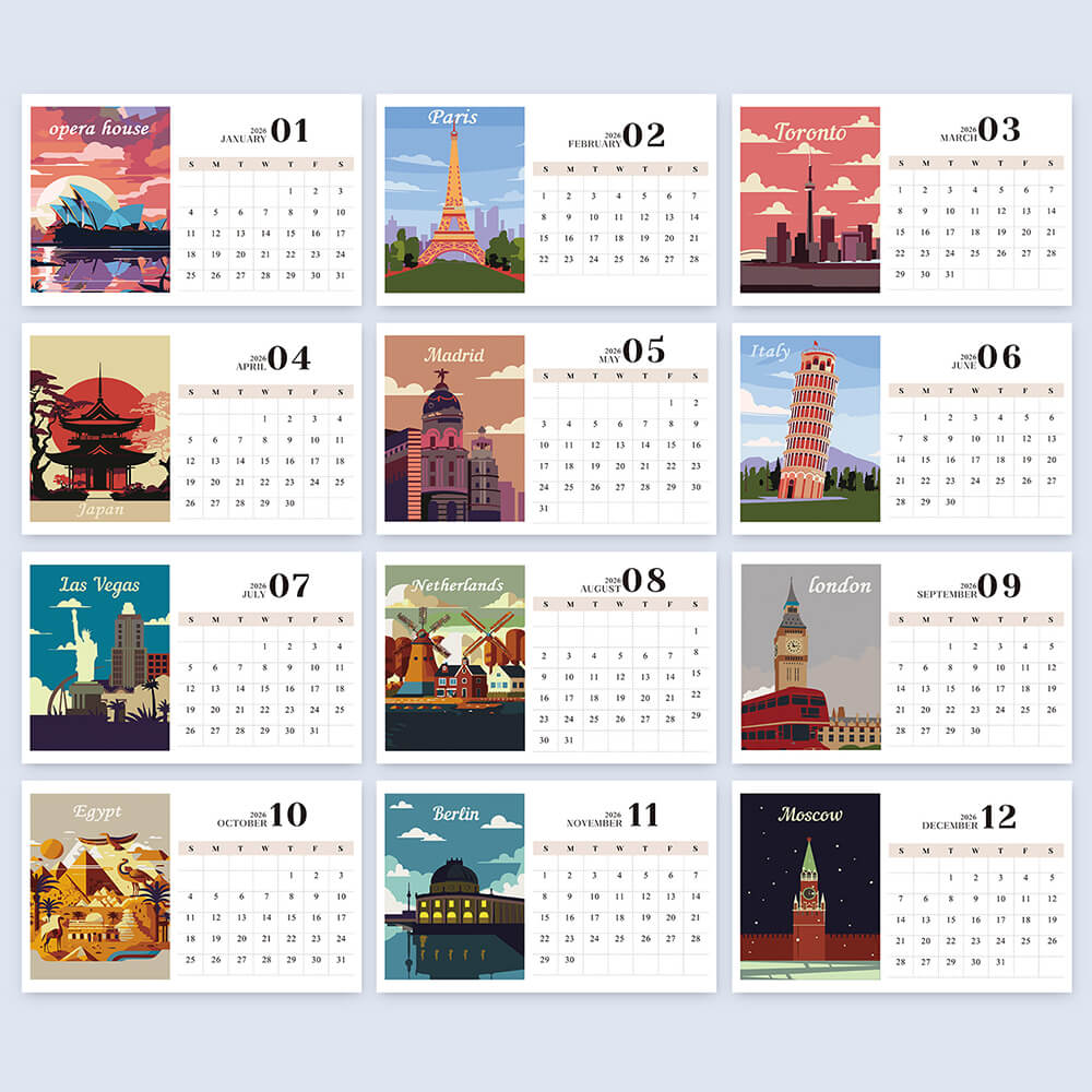 2026 Wandkalender Schilderen op Nummers | Beroemde Stadsmonumenten