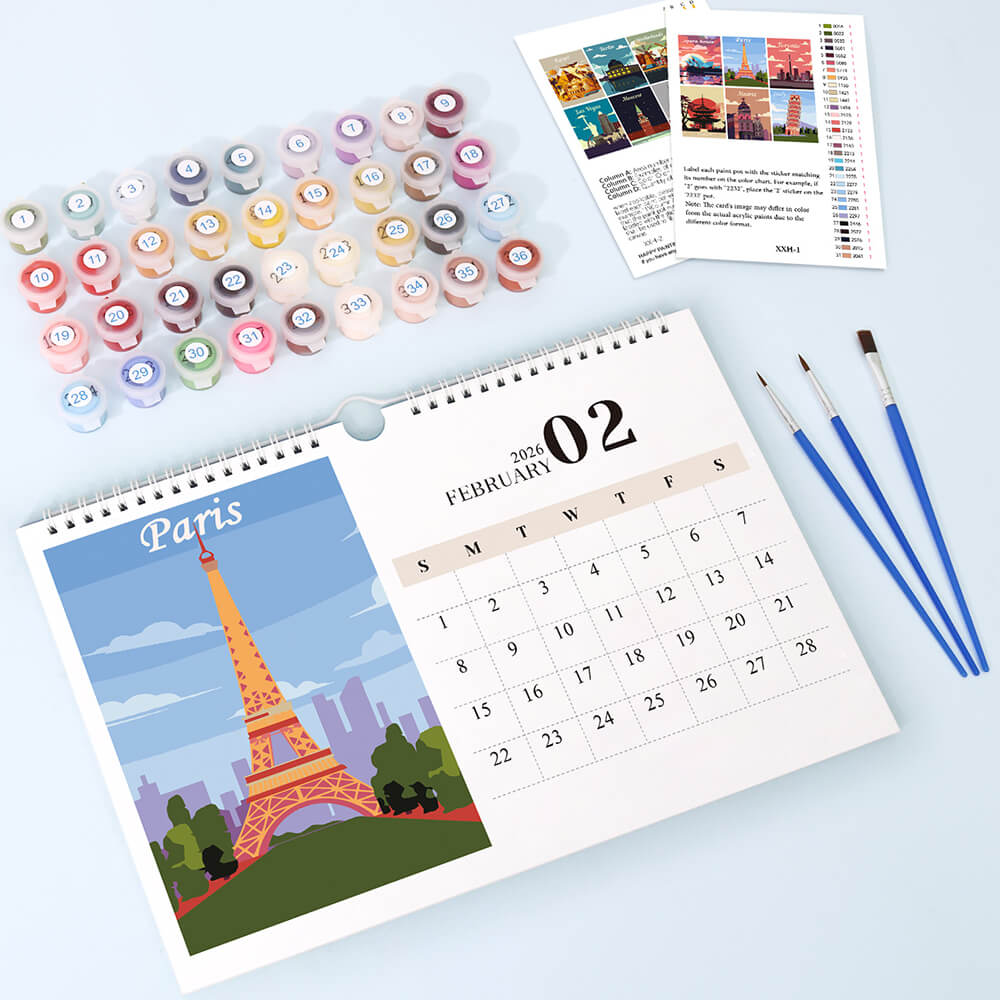 2026 Wandkalender Schilderen op Nummers | Beroemde Stadsmonumenten