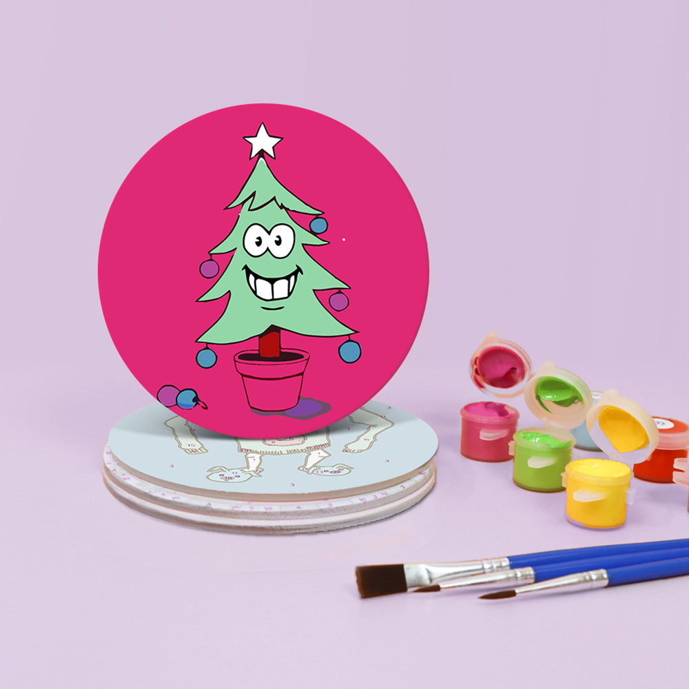 4 Stuks Cartoon Kerstfiguren Onderzetters Schilderen op Nummers