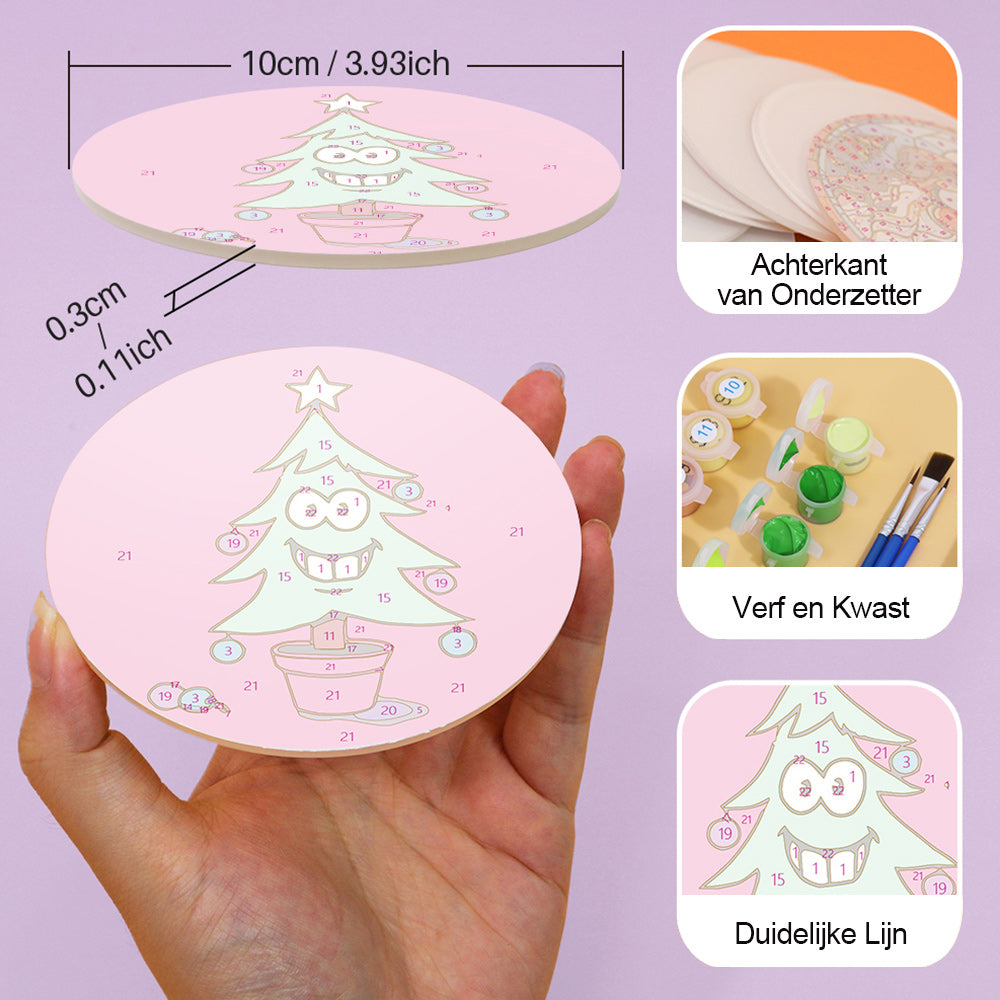 4 Stuks Cartoon Kerstfiguren Onderzetters Schilderen op Nummers