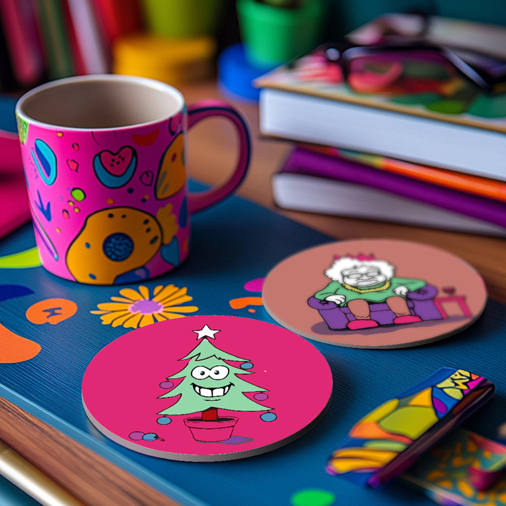 4 Stuks Cartoon Kerstfiguren Onderzetters Schilderen op Nummers
