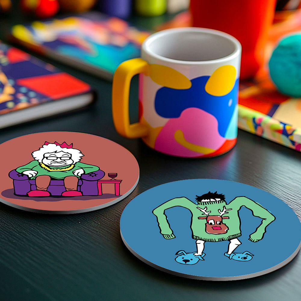 4 Stuks Cartoon Kerstfiguren Onderzetters Schilderen op Nummers
