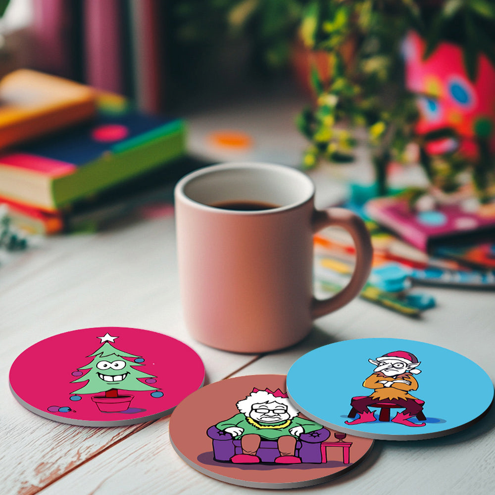 4 Stuks Cartoon Kerstfiguren Onderzetters Schilderen op Nummers