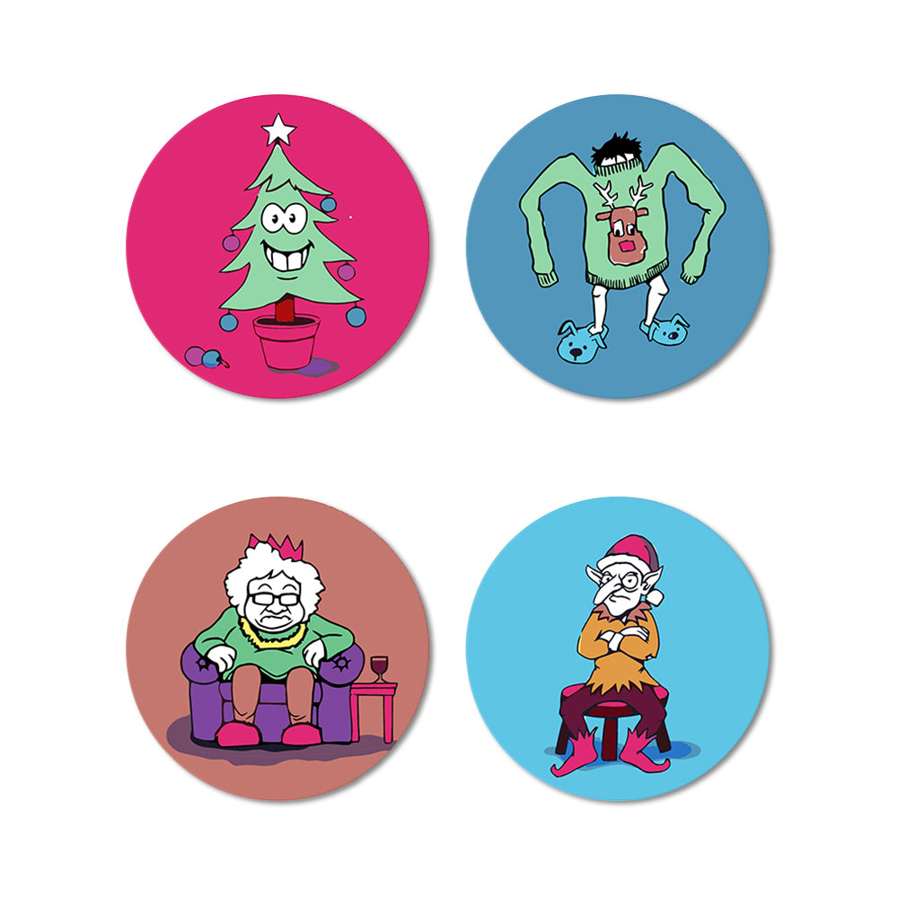 4 Stuks Cartoon Kerstfiguren Onderzetters Schilderen op Nummers