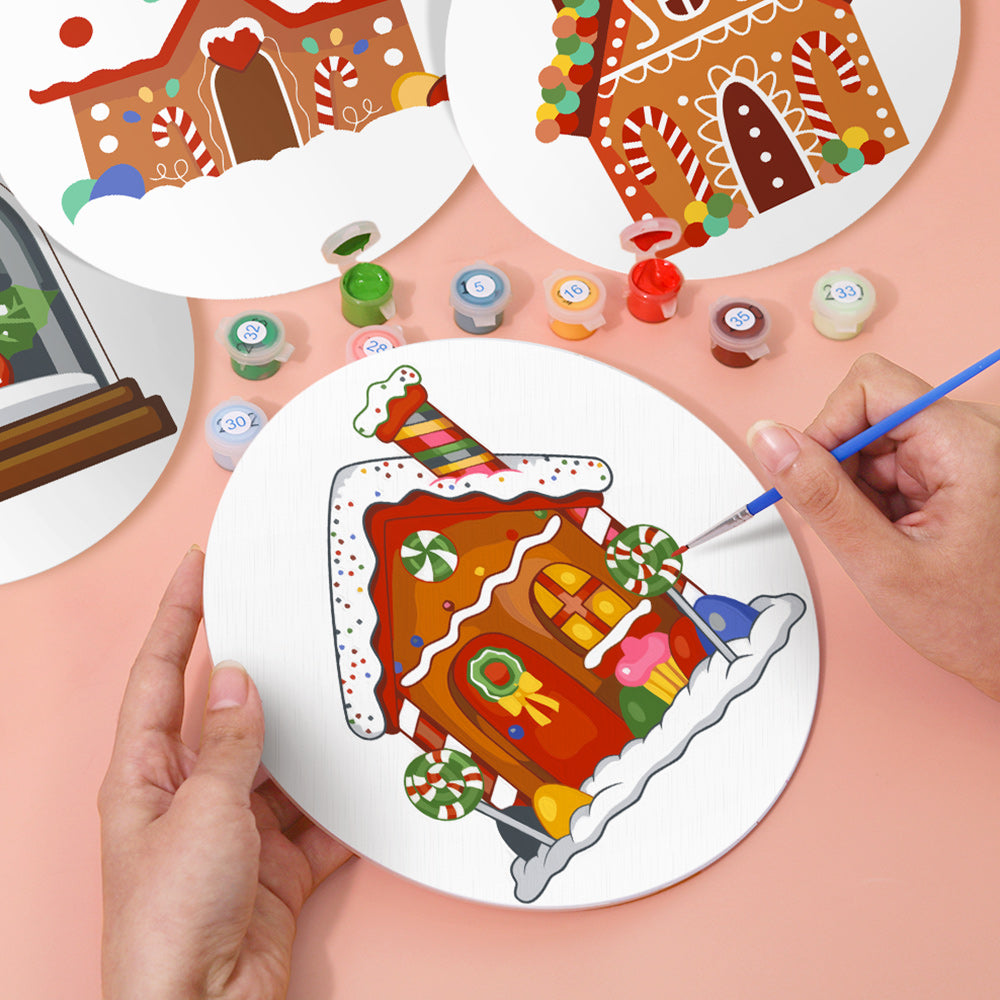 4 Stuks Cartoon Kerstkasteel Placemats Schilderen op Nummers