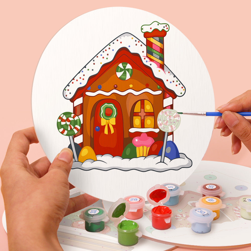 4 Stuks Cartoon Kerstkasteel Placemats Schilderen op Nummers