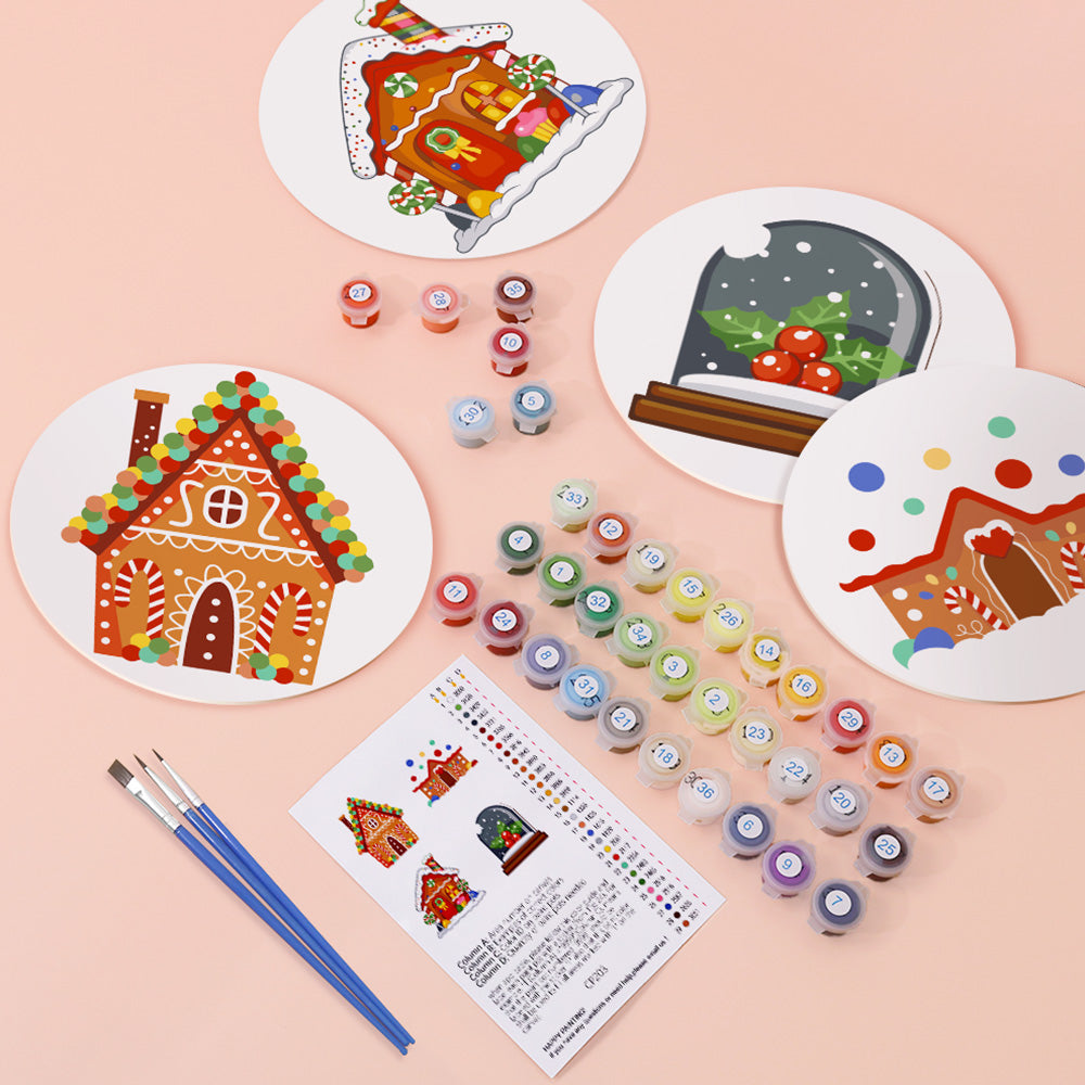 4 Stuks Cartoon Kerstkasteel Placemats Schilderen op Nummers