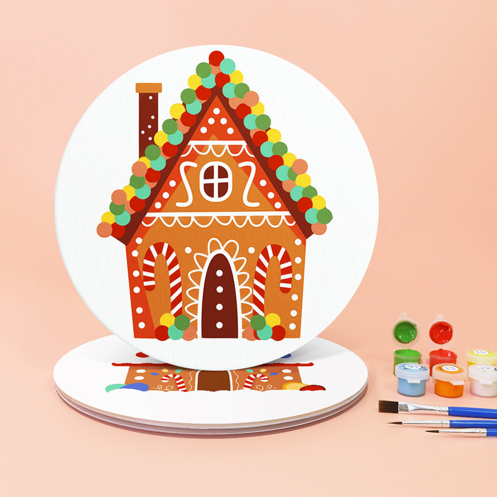 4 Stuks Cartoon Kerstkasteel Placemats Schilderen op Nummers