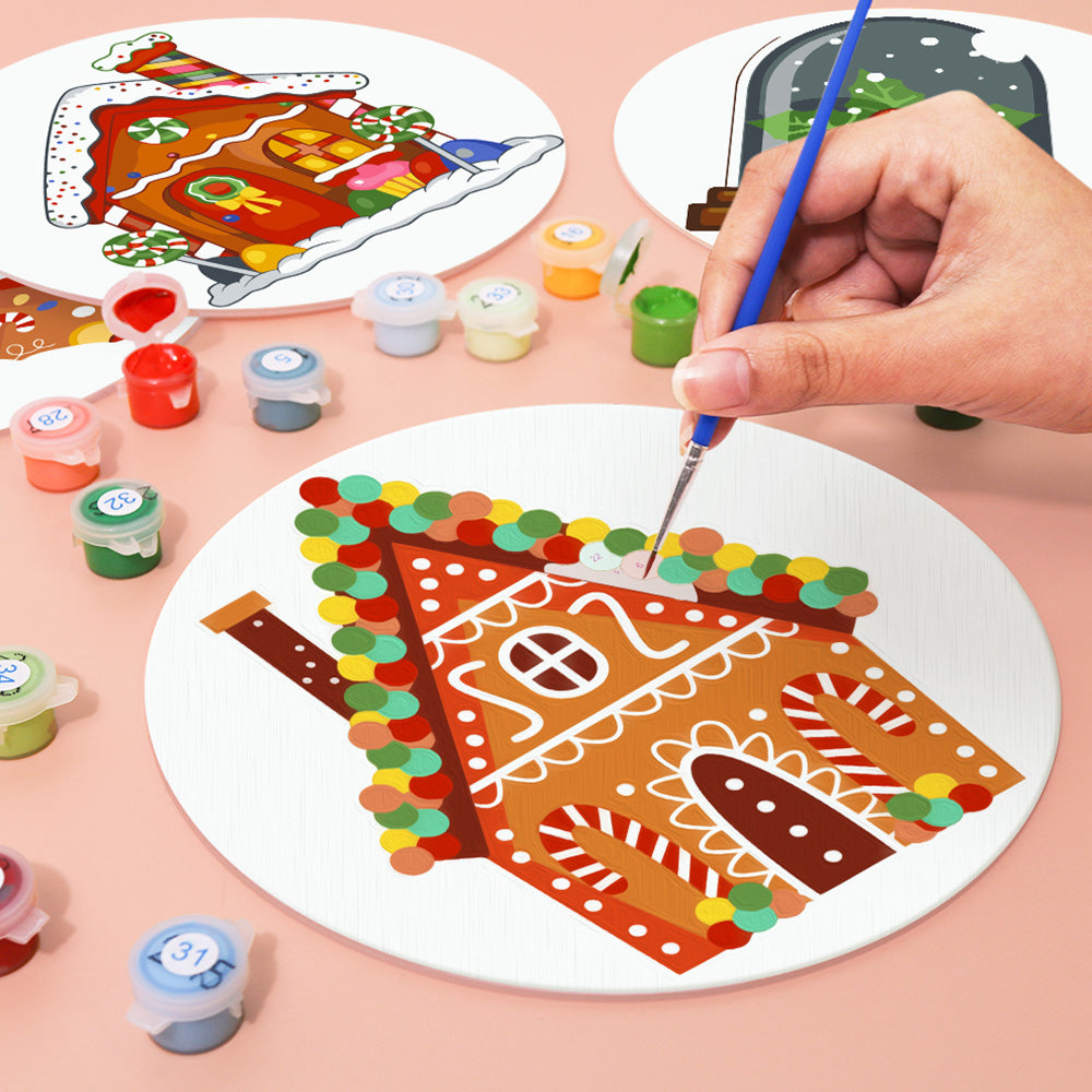 4 Stuks Cartoon Kerstkasteel Placemats Schilderen op Nummers