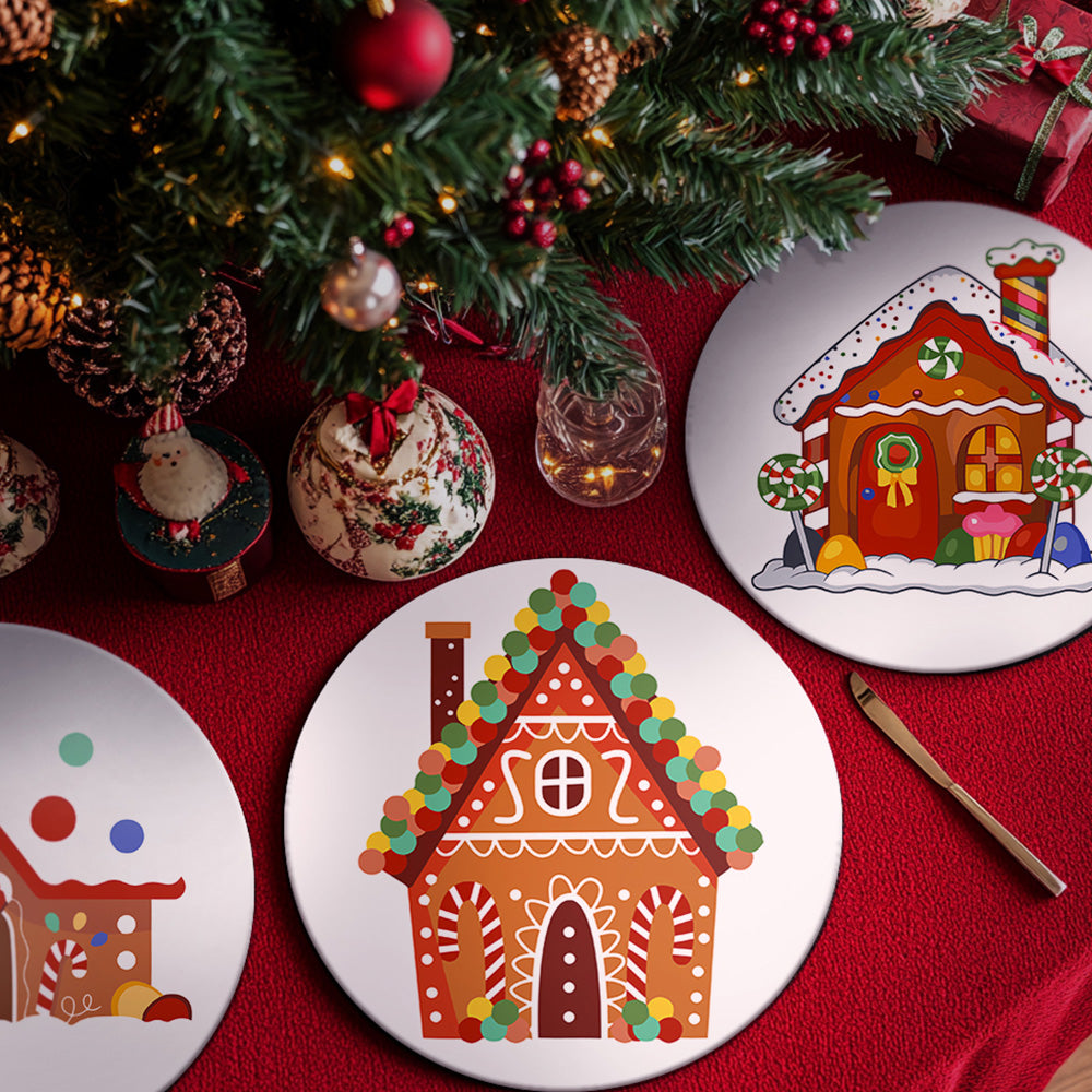 4 Stuks Cartoon Kerstkasteel Placemats Schilderen op Nummers
