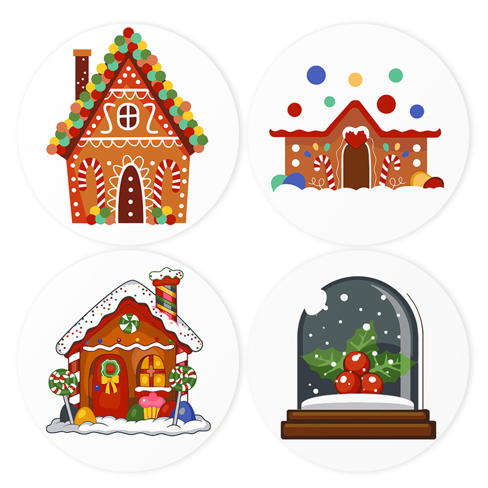 4 Stuks Cartoon Kerstkasteel Placemats Schilderen op Nummers