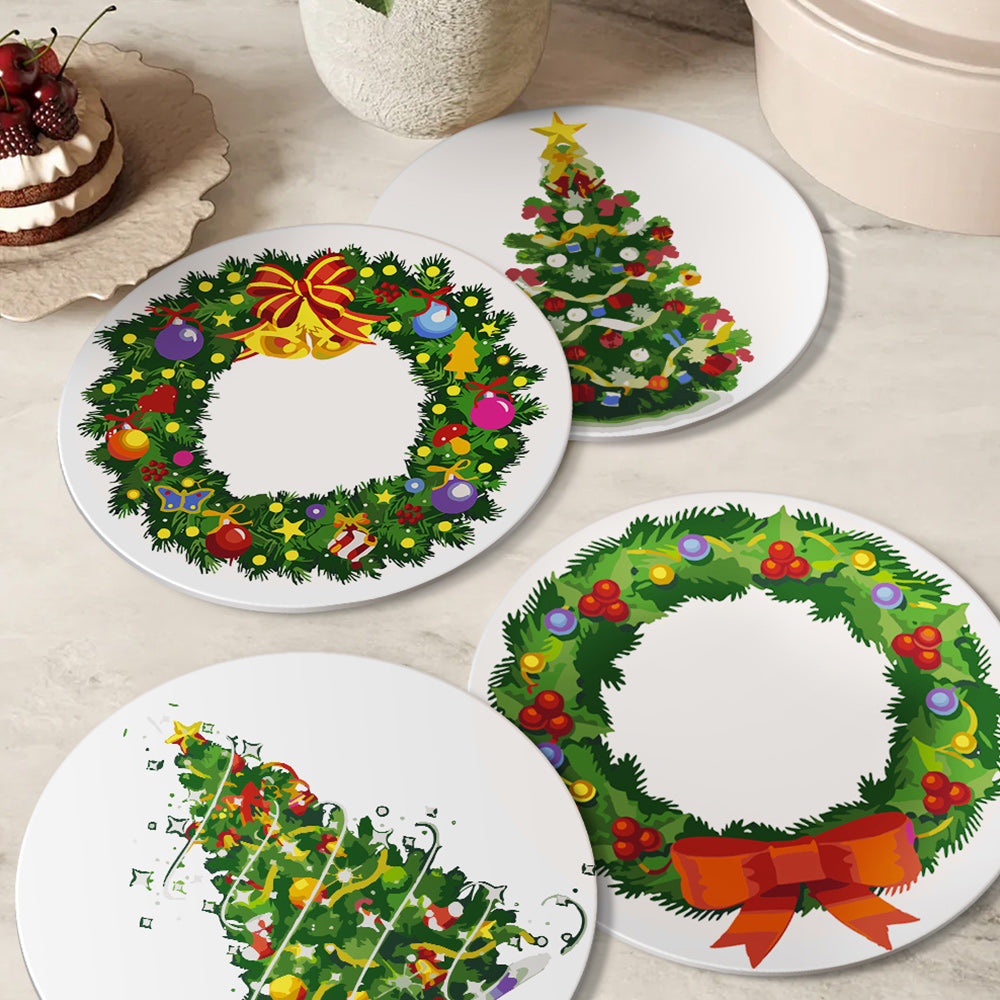 4 Stuks Kerstboom en Slinger Placemats Schilderen op Nummers