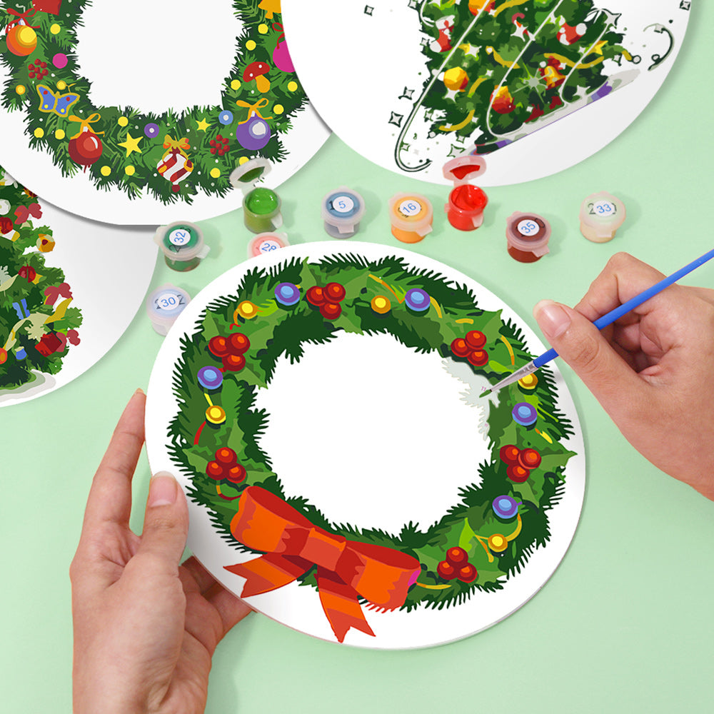 4 Stuks Kerstboom en Slinger Placemats Schilderen op Nummers