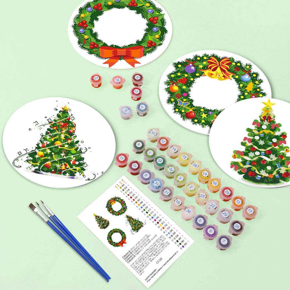 4 Stuks Kerstboom en Slinger Placemats Schilderen op Nummers