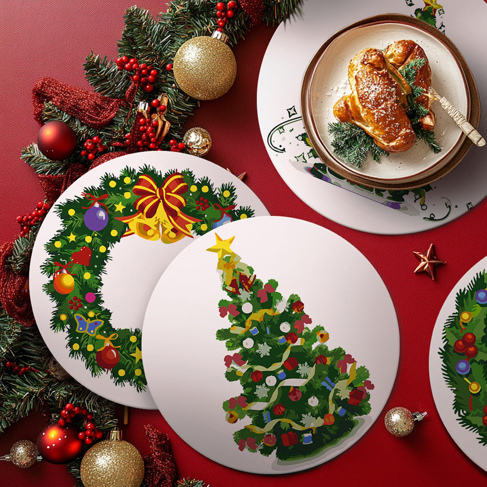 4 Stuks Kerstboom en Slinger Placemats Schilderen op Nummers