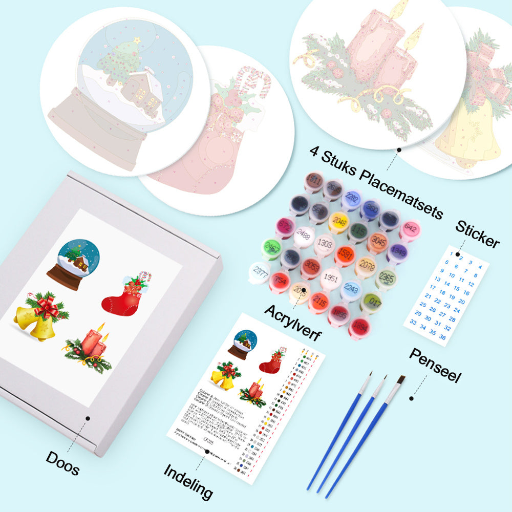 4 Stuks Kerstdecoraties Placemats Schilderen op Nummers
