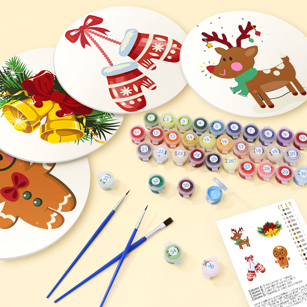 4 Stuks Kersthandschoenen en Bellen Placemats Schilderen op Nummers