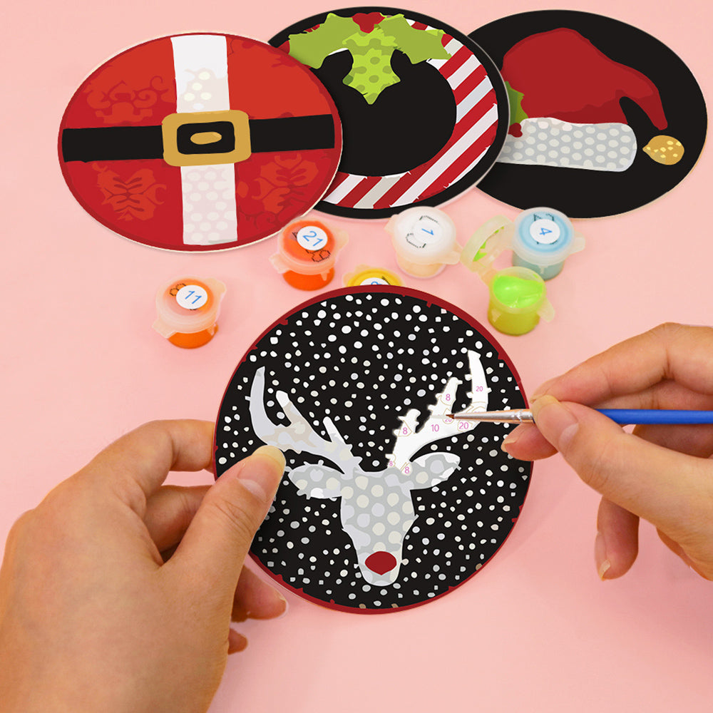 4 Stuks Kerstkostuums Onderzetters Schilderen op Nummers