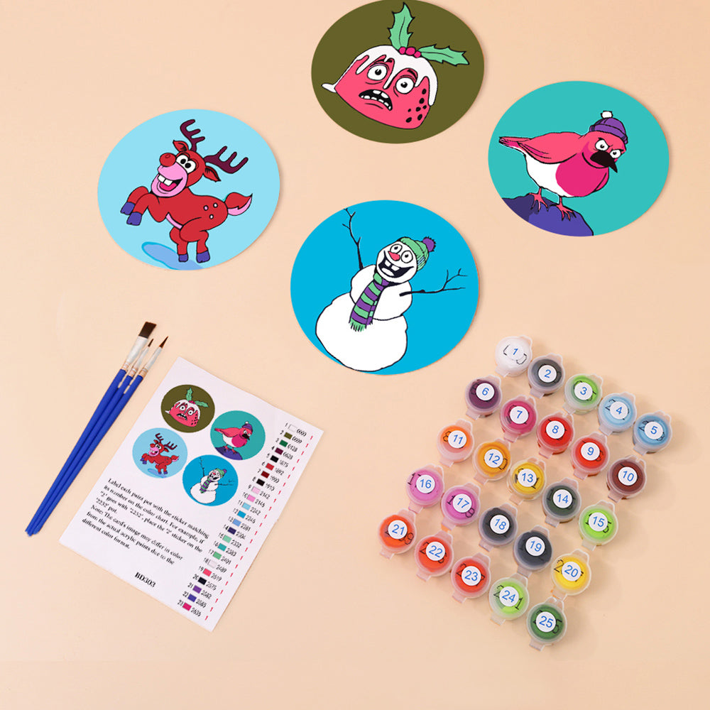 4 Stuks Kerstmis Dieren Onderzetters Schilderen op Nummers