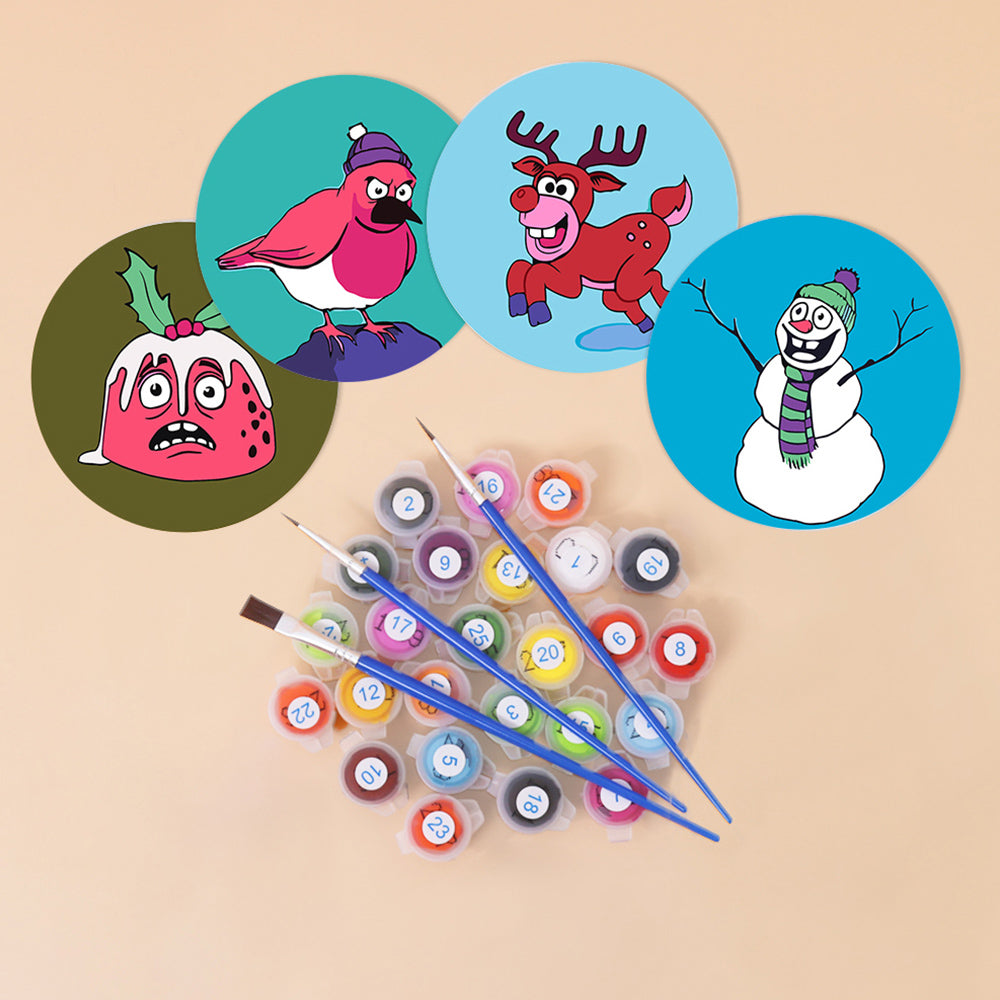 4 Stuks Kerstmis Dieren Onderzetters Schilderen op Nummers