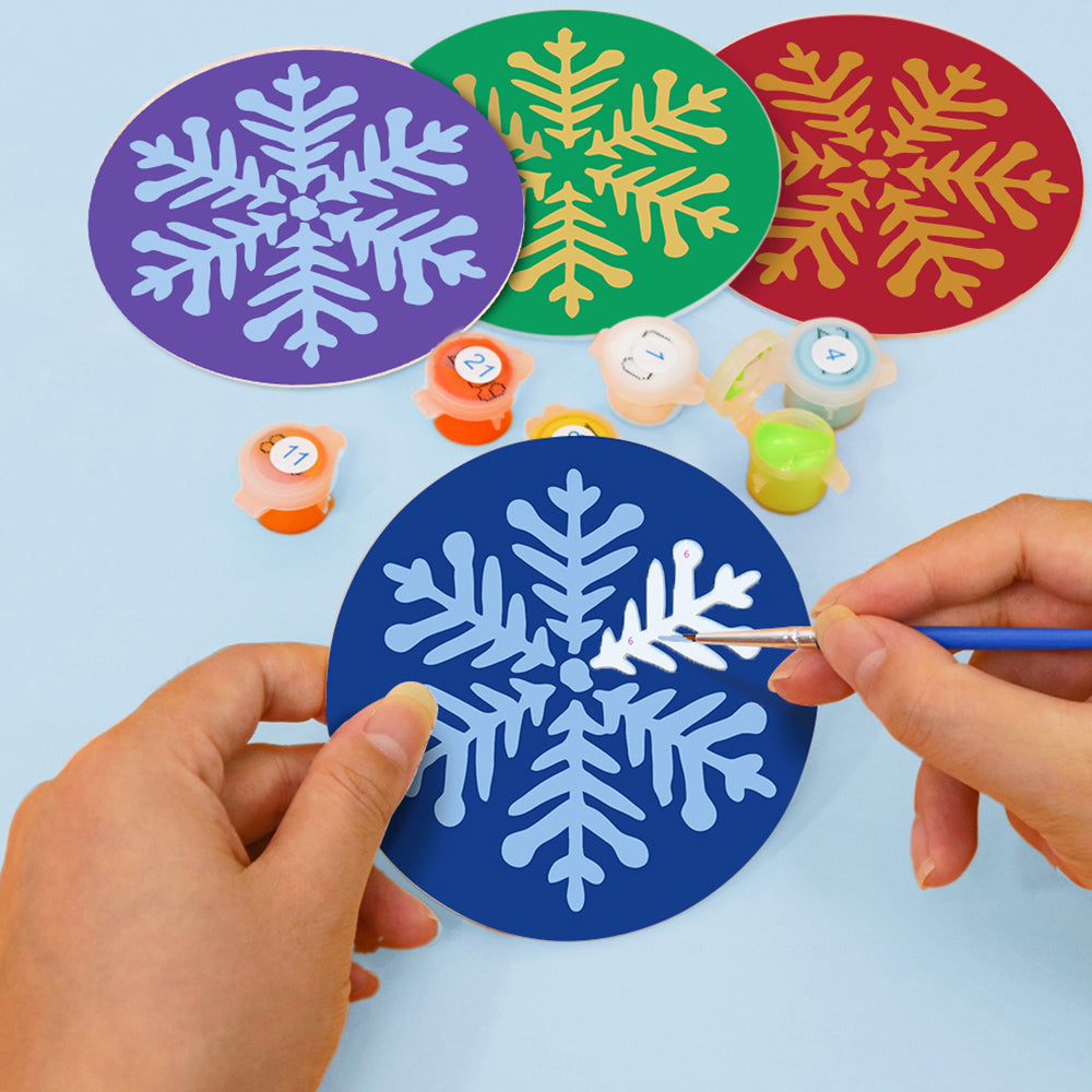 4 Stuks Kerstmis Sneeuwvlok Onderzetters Schilderen op Nummers