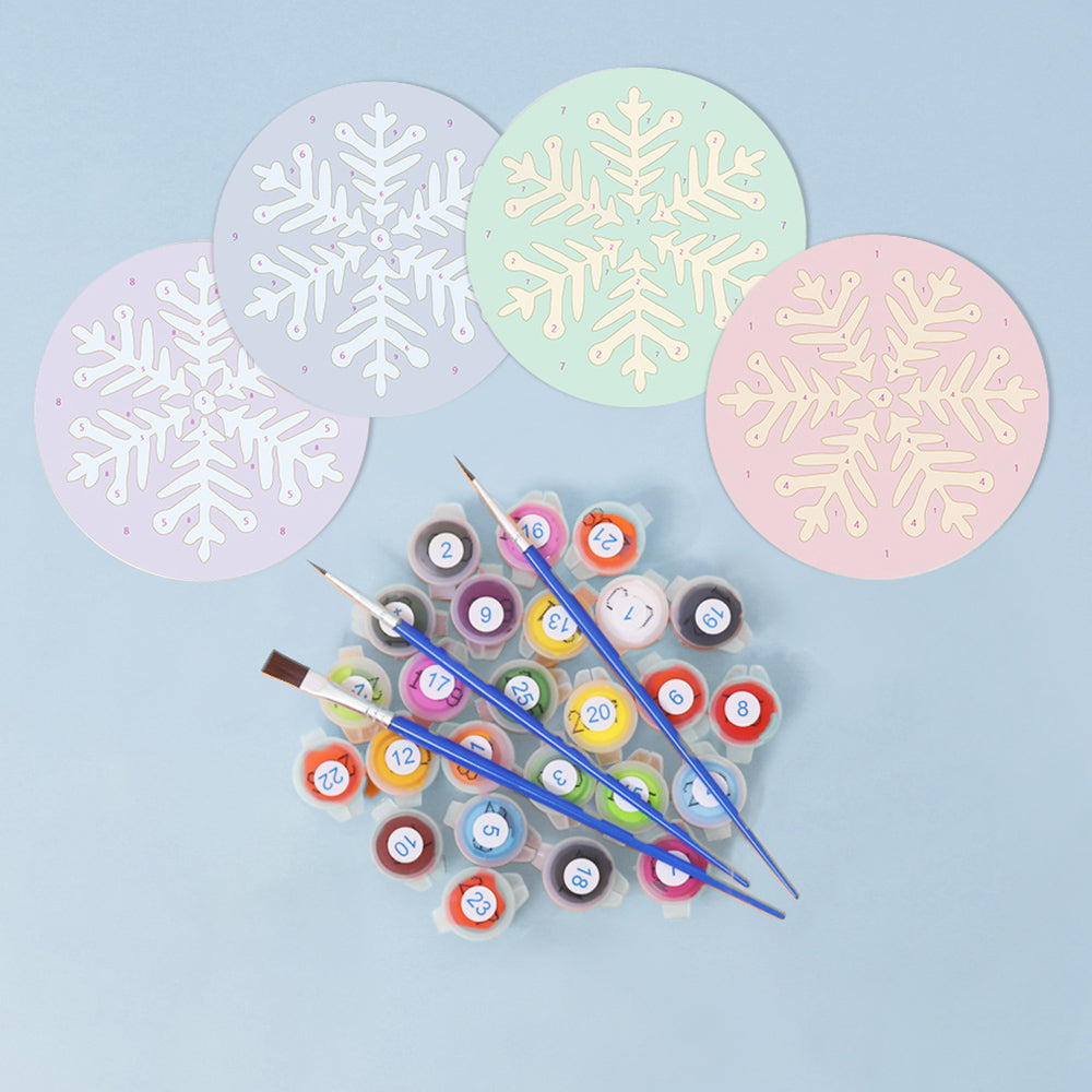 4 Stuks Kerstmis Sneeuwvlok Onderzetters Schilderen op Nummers