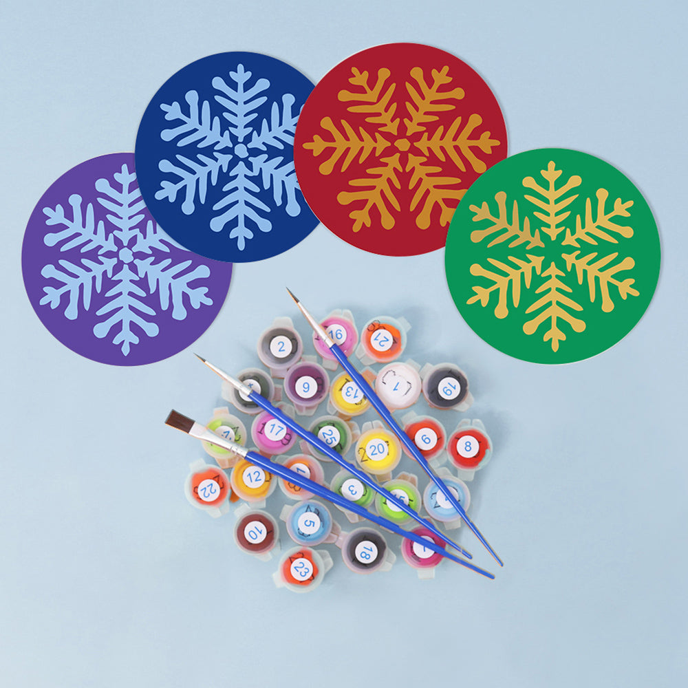 4 Stuks Kerstmis Sneeuwvlok Onderzetters Schilderen op Nummers