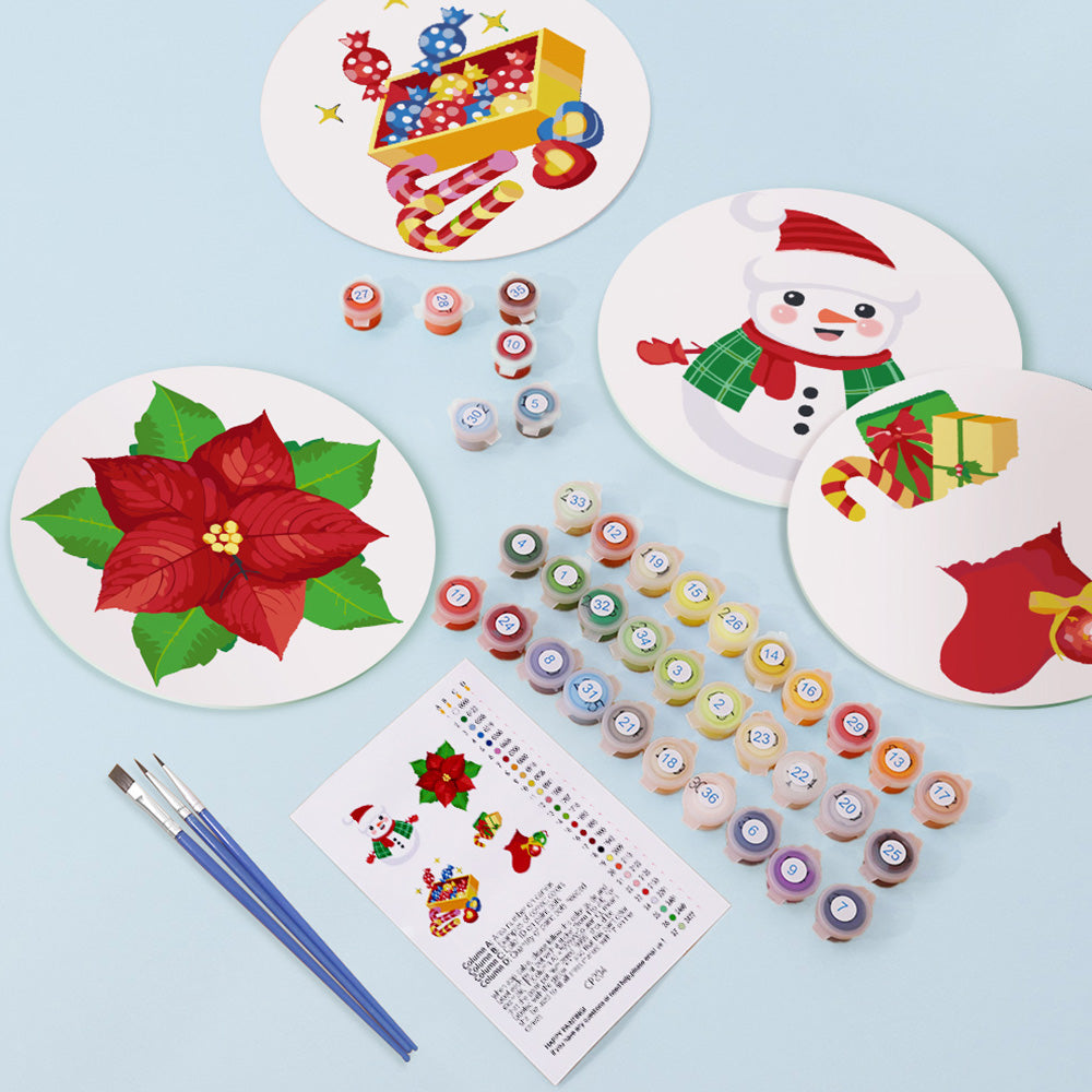 4 Stuks Kerstsnoep en Cadeau Placemats Schilderen op Nummers