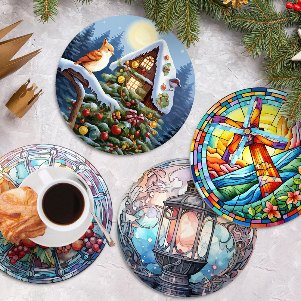 4 Stuks Kerstthema Placemats Schilderen op Nummers