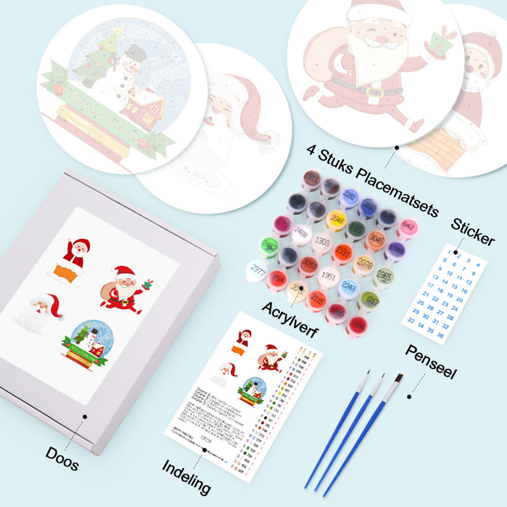 4 Stuks Vrolijke Kerstman Placemats Schilderen op Nummers