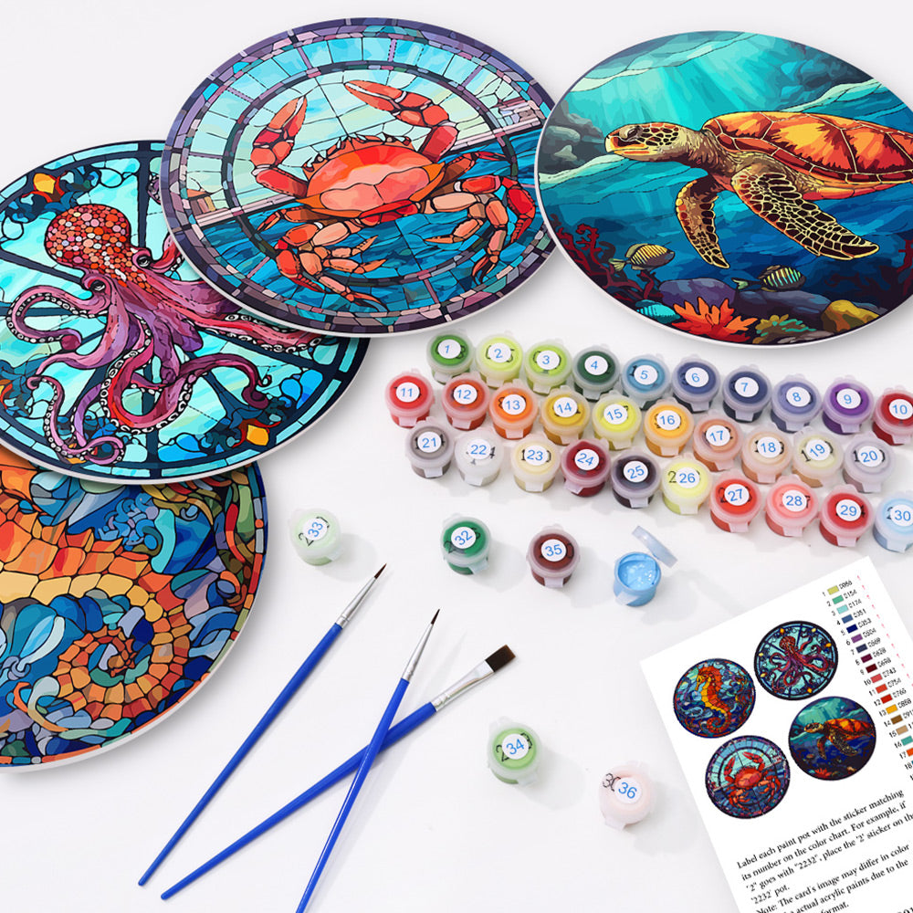 4 Stuks Zee Dieren Placemats Schilderen op Nummers