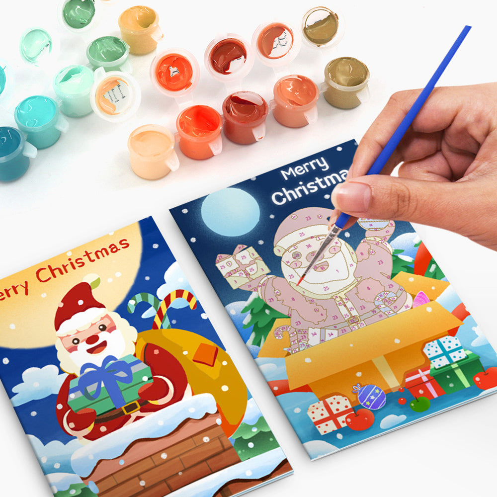 6 Kerstkaarten Schilderen op Nummers | Cadeaupakket van de Kerstman